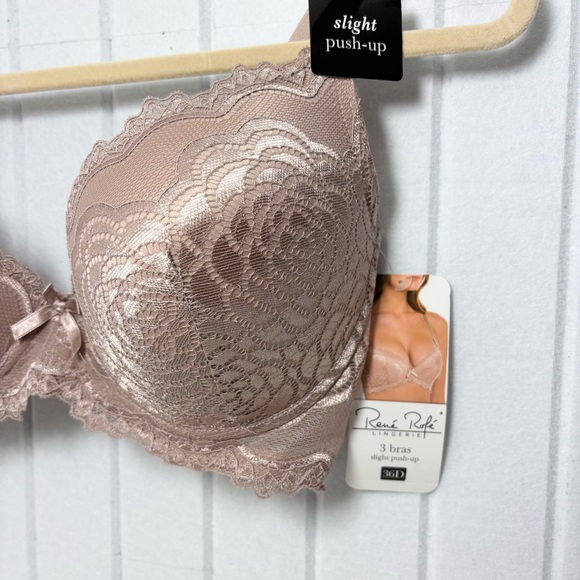 Rene Rofe Lace Slight Push-Up Bra Tan Size 36D - Picture 3 of 9